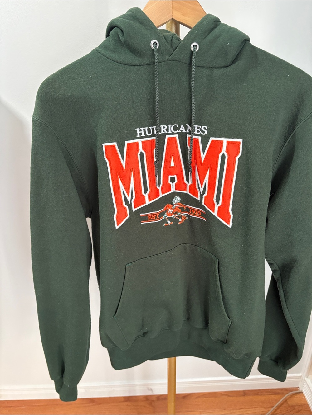 Champion Dark Green Miami Hurricanes Hoodie with Red Applique